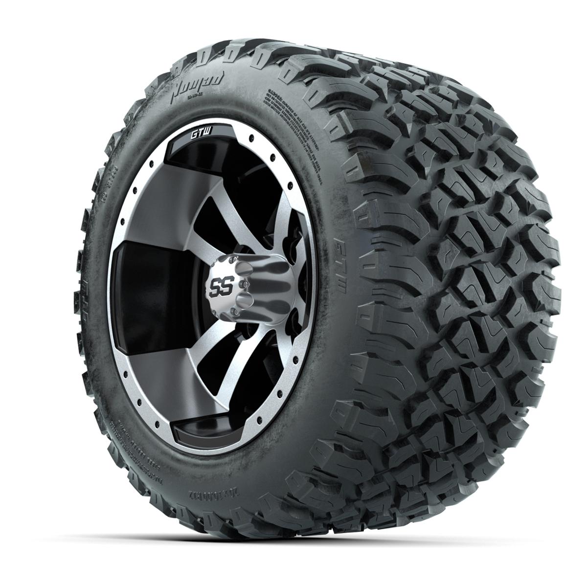 GTW&reg; Storm Trooper Black/Machined 12 in Wheels with 20X10-12 Nomad Steel Belt Radial All-Terrain Tires – Full Set