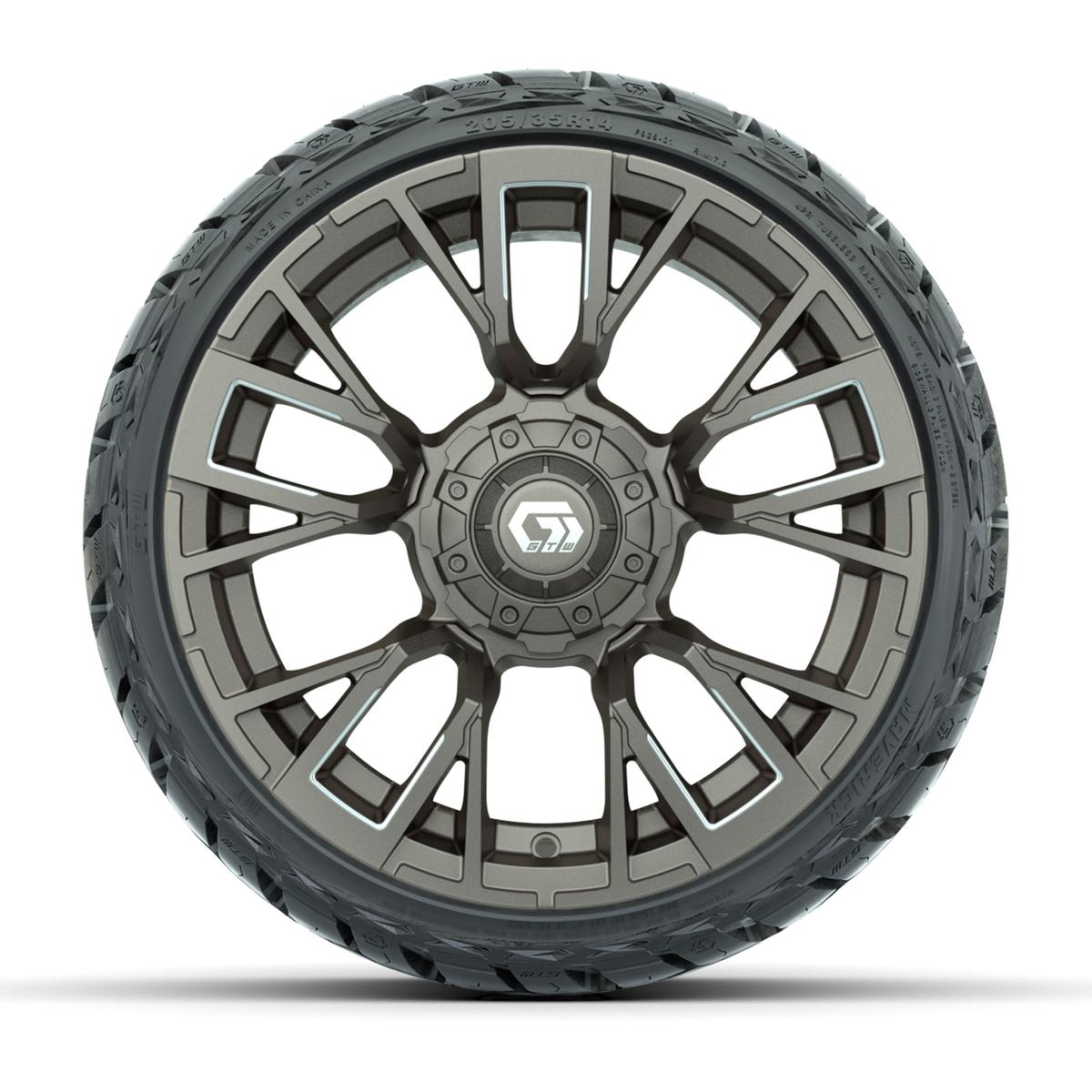 GTW Vandal Satin Bronze/Machined 14 in Wheels with 205/35-R14 Maverick Low-Profile All-Terrain Tires – Full Set