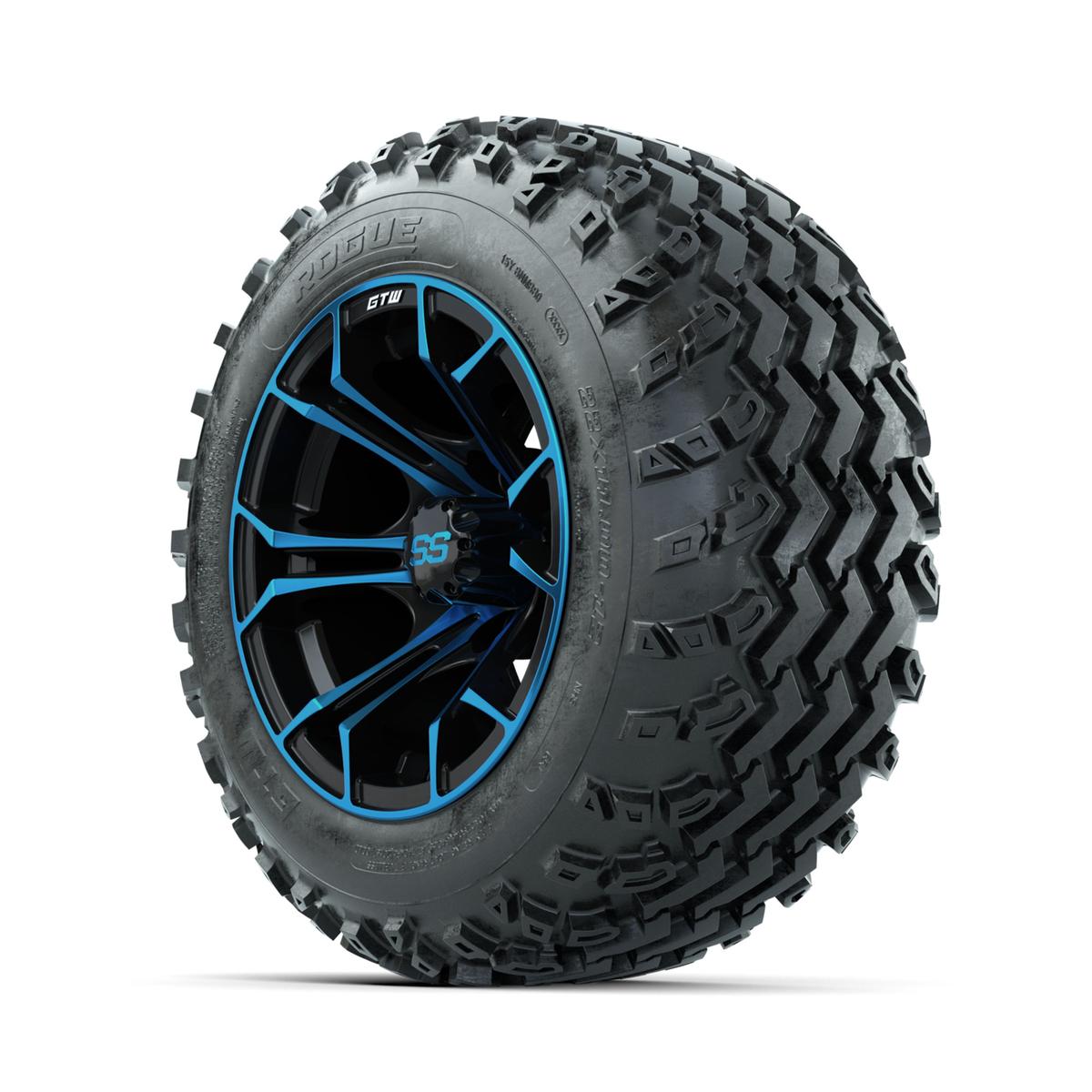 GTW Spyder Blue/Black 12 in Wheels with 22x11.00-12 Rogue All Terrain Tires – Full Set