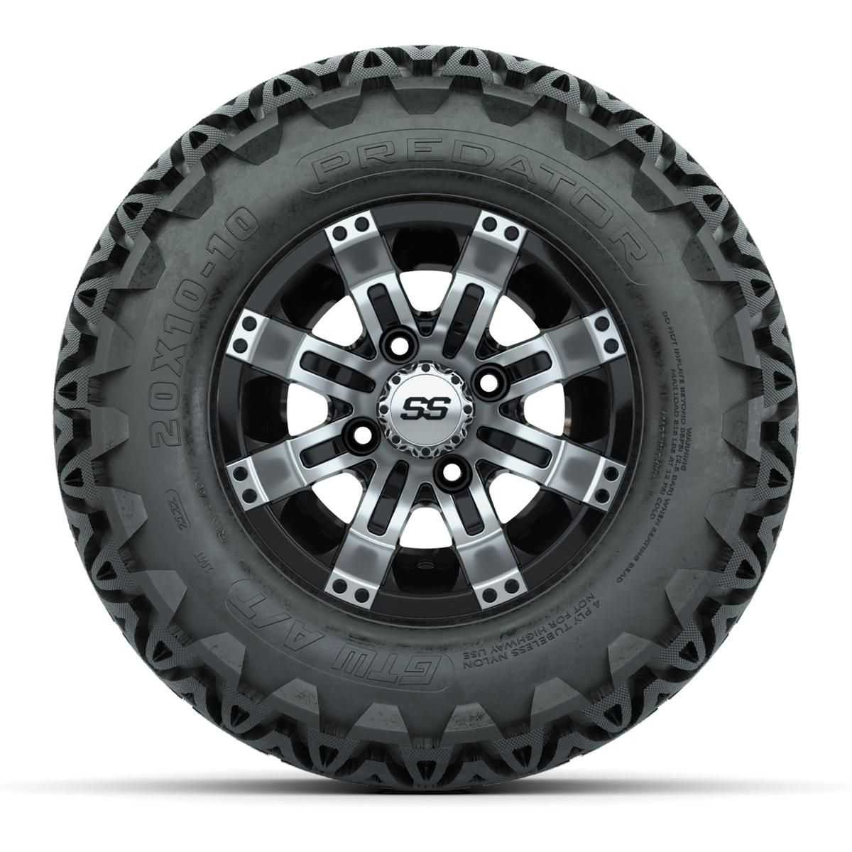 GTW Tempest Black and Machined Wheels with 20in Predator A-T Tires - 10 Inch