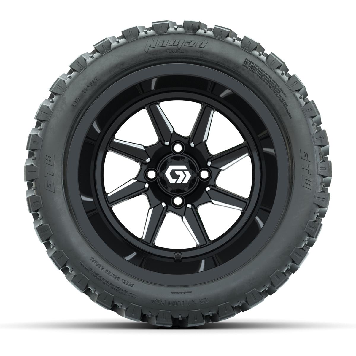 GTW&reg; Reaper Black/Machined 14 in Wheels with 23X10-R14 Nomad Steel Belt Radial All-Terrain Tires - Full Set