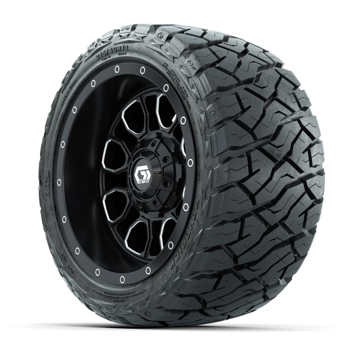 GTW Volt Black/Machined 12 in Wheels with 215/40-R12 Maverick Low-Profile All-Terrain Tires – Full Set