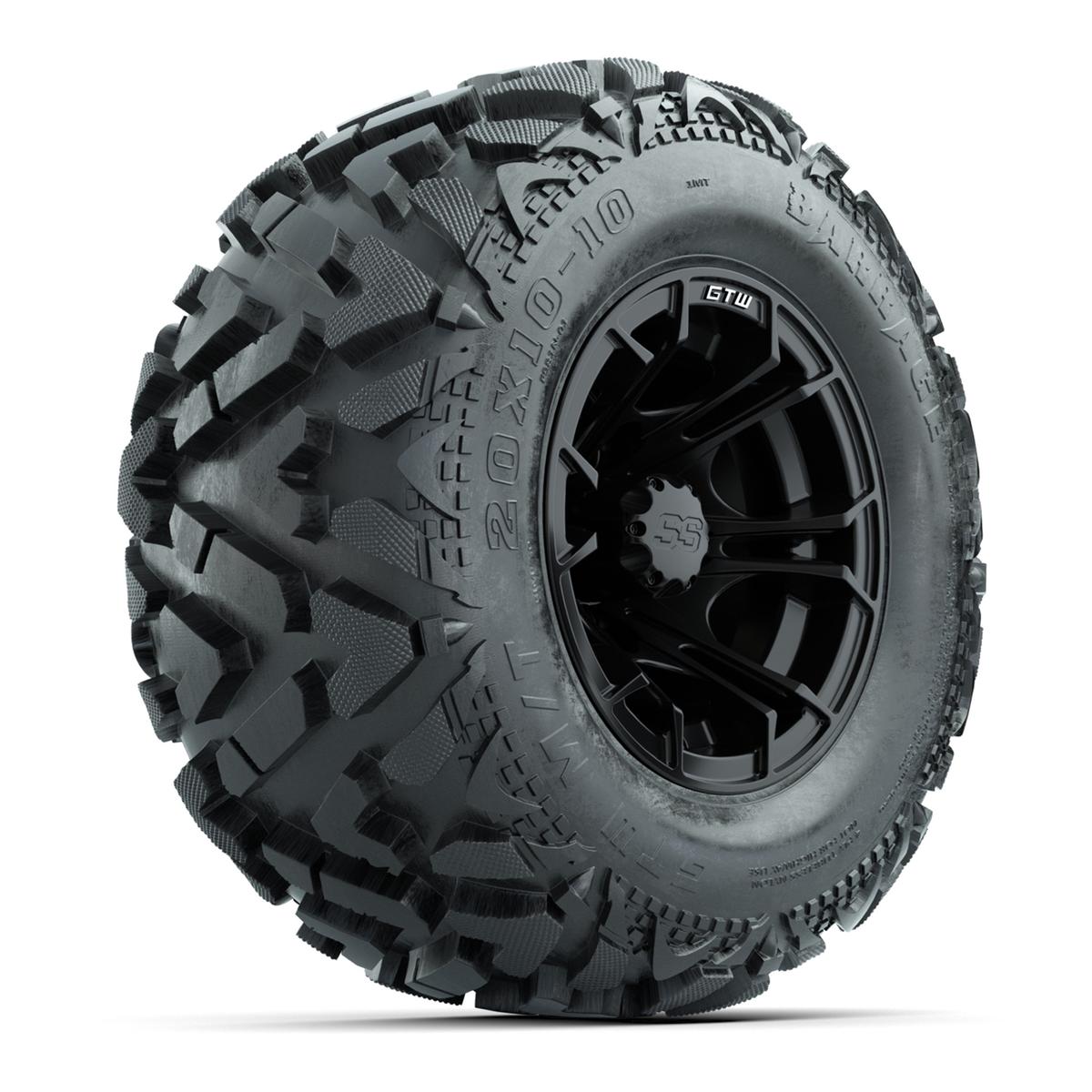 GTW Spyder Matte Black 10 in Wheels with 20x10-10 Barrage Mud Tires – Full Set