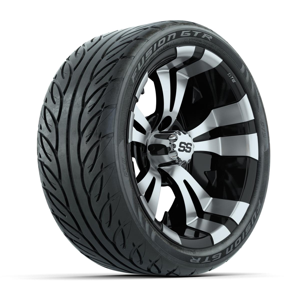 GTW&reg; Vampire Black/Machined 14 in Wheels with 205/40-R14 Fusion GTR Steel Belt Radial Street Tires – Full Set