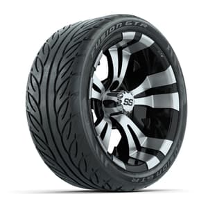 GTW&reg; Vampire Black/Machined 14 in Wheels with 205/40-R14 Fusion GTR Steel Belt Radial Street Tires – Full Set