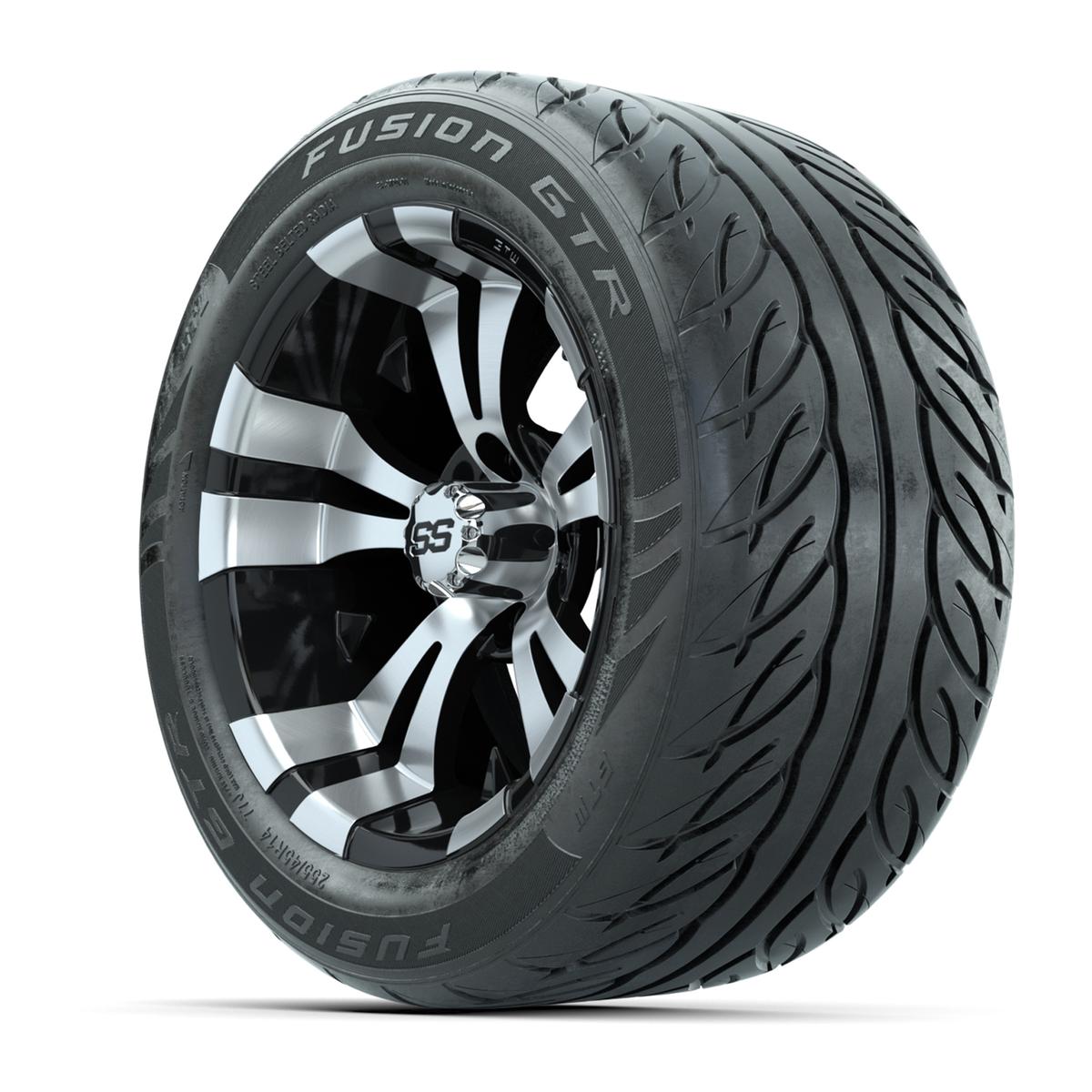 GTW&reg; Vampire Black/Machined 14 in Wheels with 255/45-R14 Fusion GTR Steel Belt Radial Street Tires – Full Set