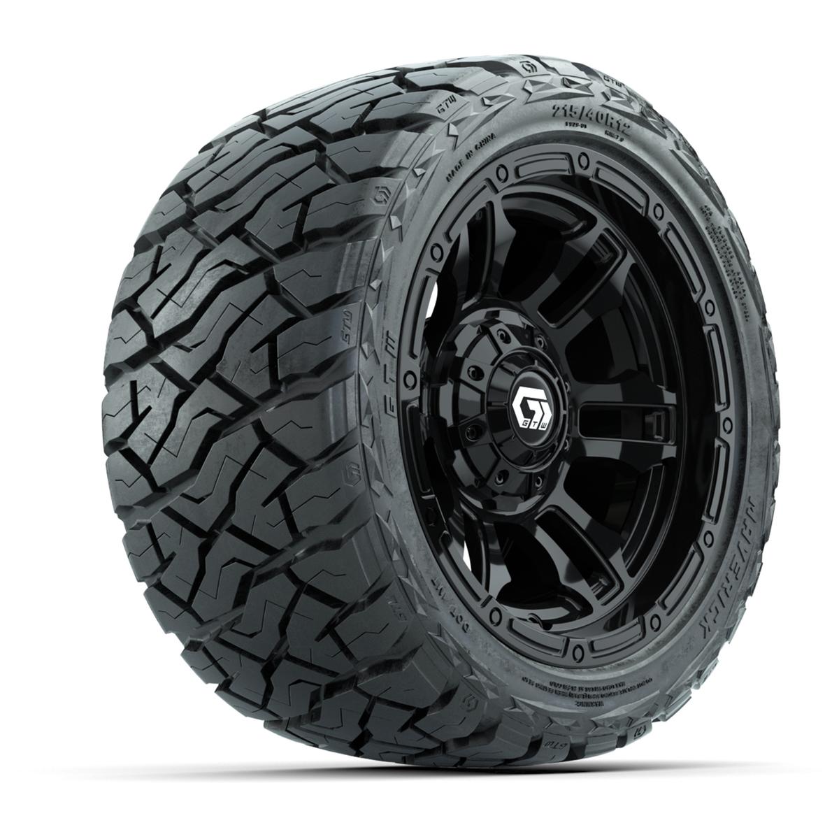 GTW Shogun Gloss Black 12 in Wheels with 215/40-R12 Maverick Low-Profile All-Terrain Tires – Full Set