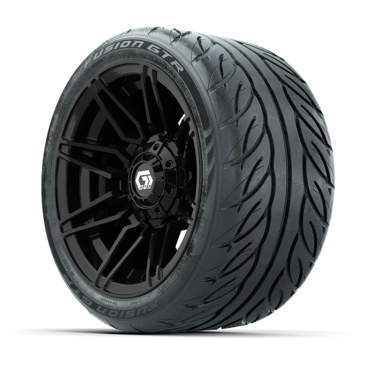 GTW&reg; Stealth Black/Machined 12 in Wheels with 215/40-R12 Fusion GTR Steel Belt Radial Street Tires – Full Set