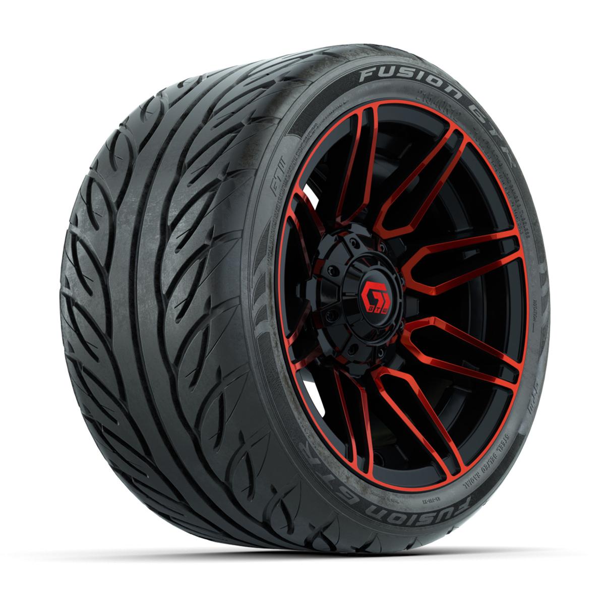 GTW&reg; Stealth Red/Machined 12 in Wheels with 215/40-R12 Fusion GTR Steel Belt Radial Street Tires – Full Set