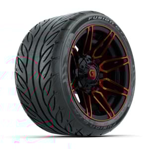 GTW&reg; Stealth Red/Machined 12 in Wheels with 215/40-R12 Fusion GTR Steel Belt Radial Street Tires – Full Set