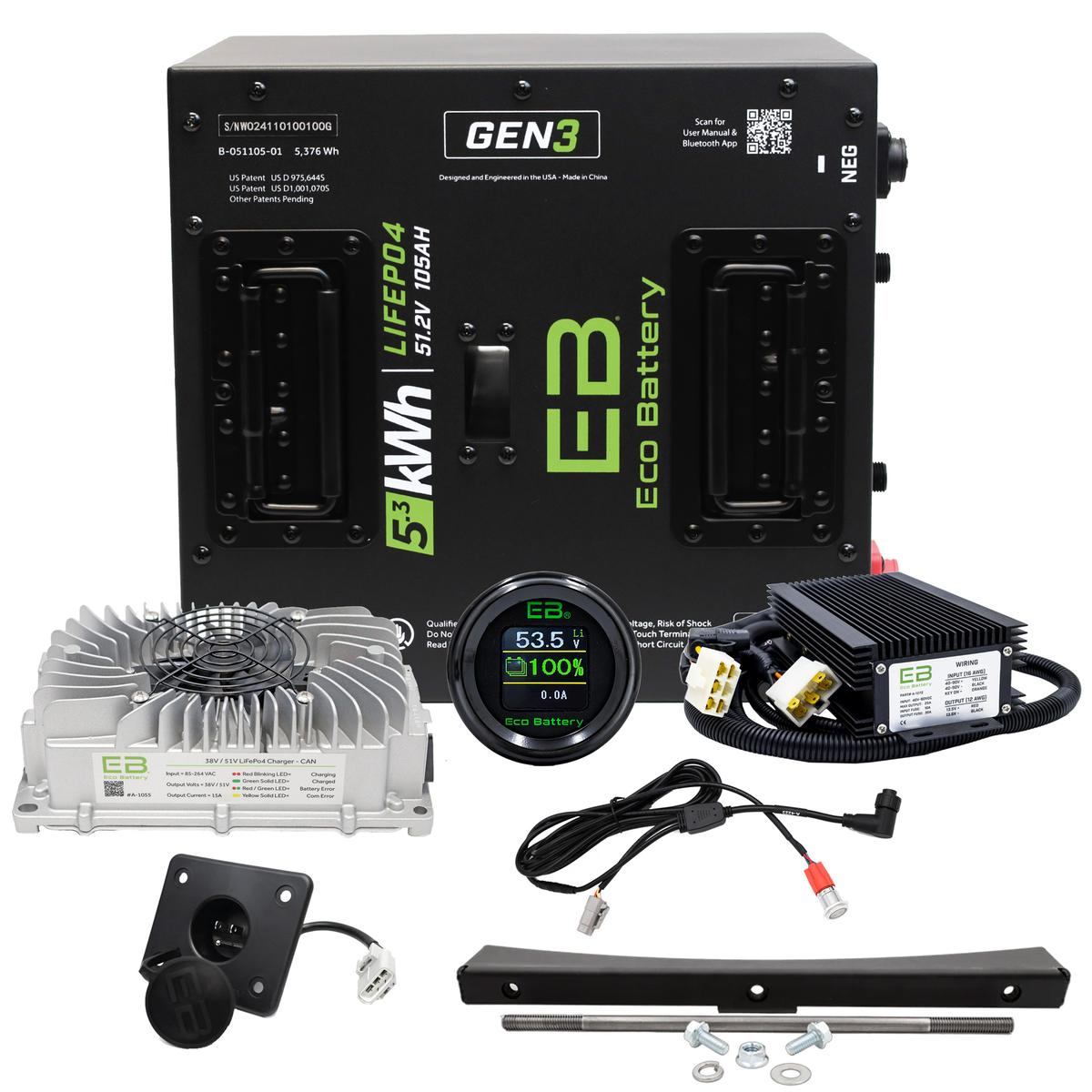 EZGO Freedom RXV Eco Lithium 51v 105Ah GEN3 Battery Bundle - Thru Hole