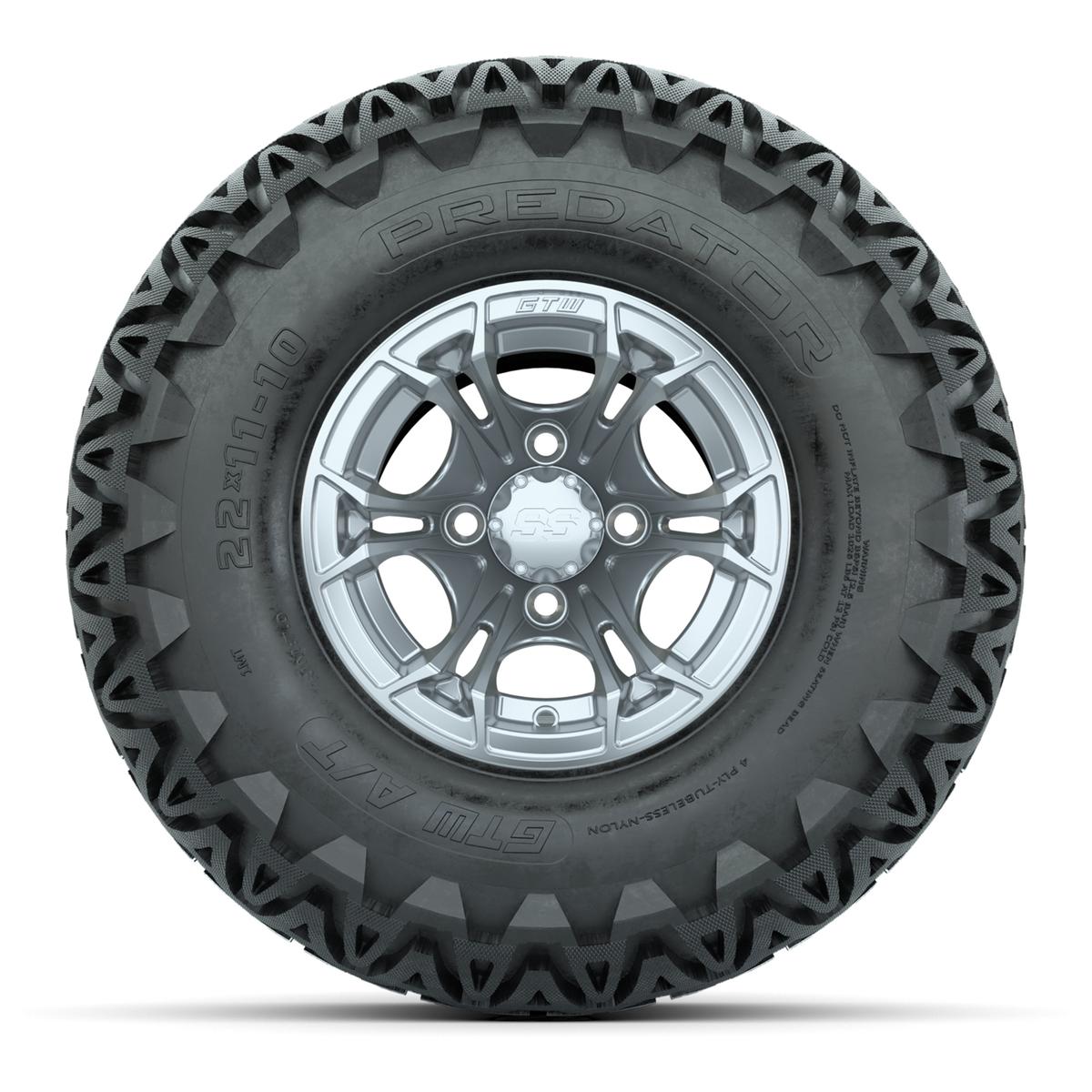 GTW Spyder Silver Brush 10 in Wheels with 22x11-10 Predator All Terrain Tires – Full Set