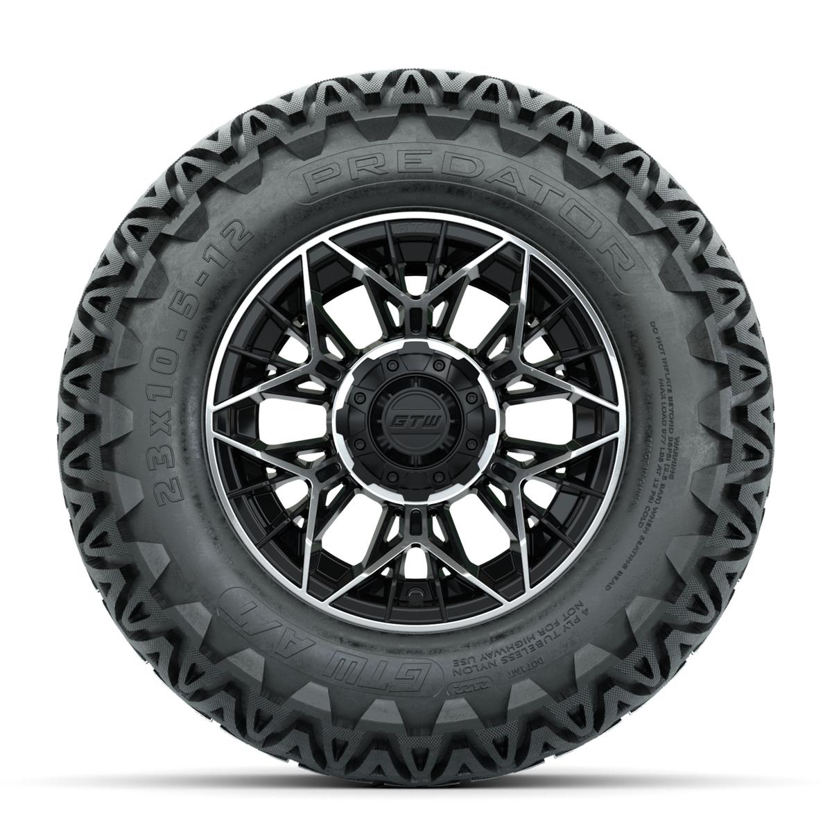 Set of (4) 12 in GTW® Stellar Machined & Black Wheels with 23x10.5-12 Predator All-Terrain Tires