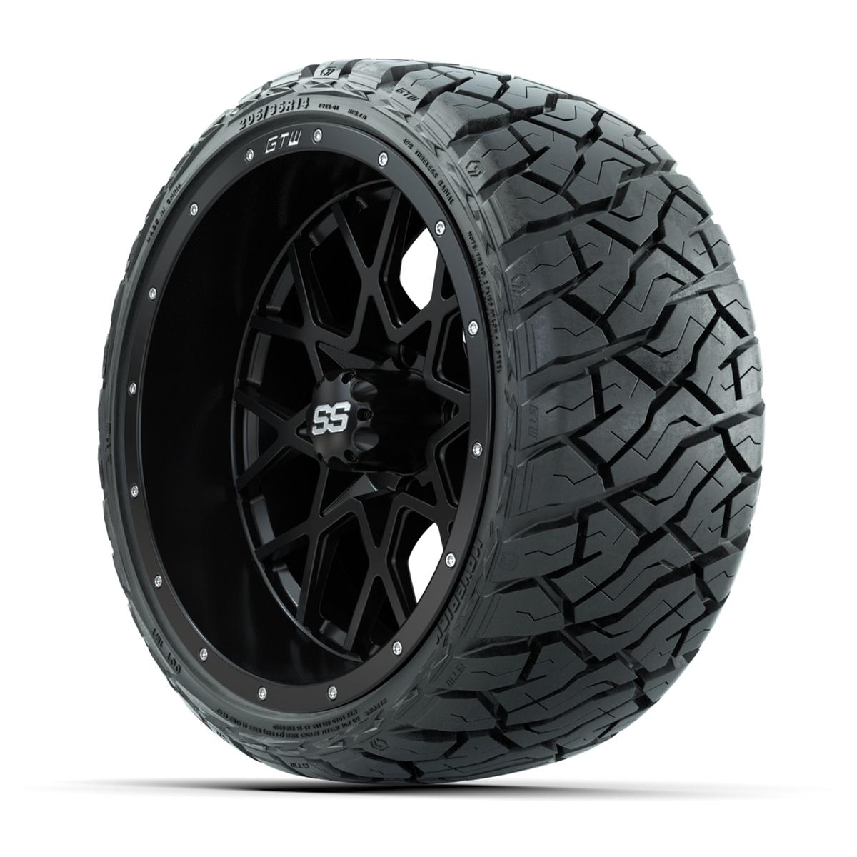 GTW Vortex Matte Black 14 in Wheels with 205/35-R14 Maverick Low-Profile All-Terrain Tires – Full Set