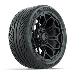 GTW&reg; Bravo Matte Black 14 in Wheels with 205/40-R14 Fusion GTR Steel Belt Radial Street Tires – Full Set