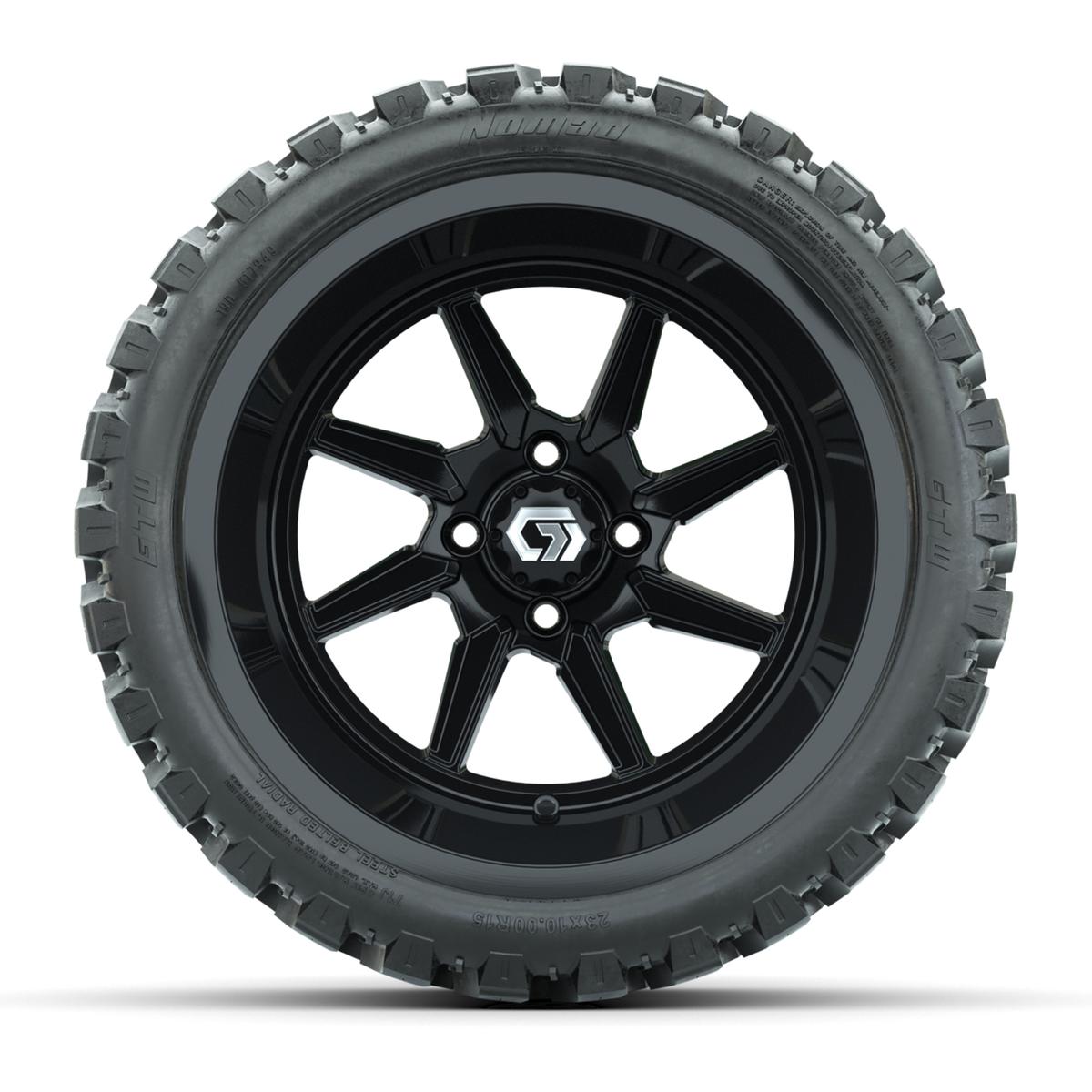 GTW&reg; Reaper Gloss Black 15 in Wheels with 23X10-R15 Nomad Steel Belted Radial All-Terrain Tires - Full Set