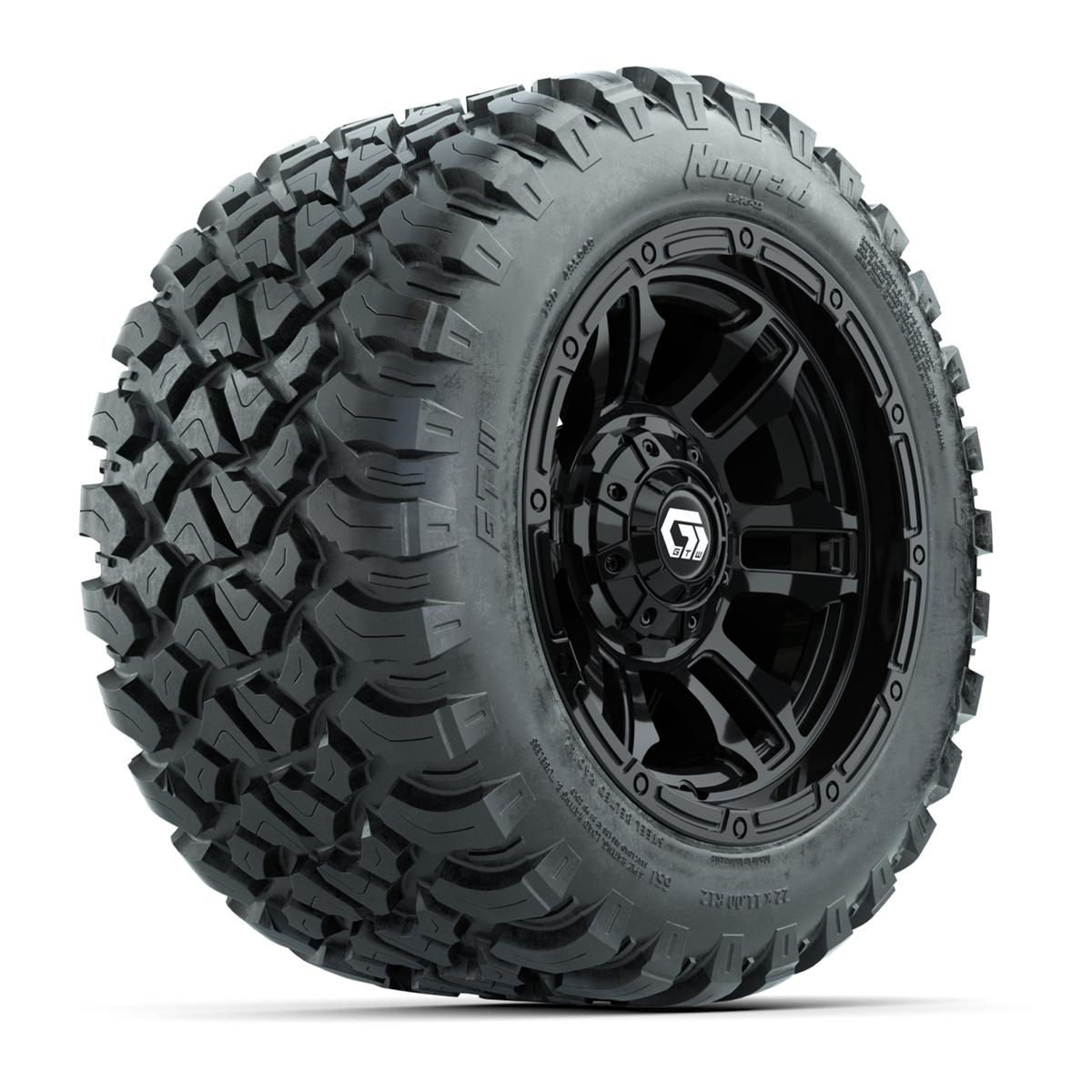 GTW&reg; Shogun Gloss Black 12 in Wheels with 22X11-R12 Nomad Steel Belt Radial All-Terrain Tires – Full Set