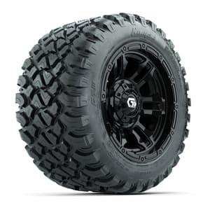 GTW&reg; Shogun Gloss Black 12 in Wheels with 22X11-R12 Nomad Steel Belt Radial All-Terrain Tires – Full Set