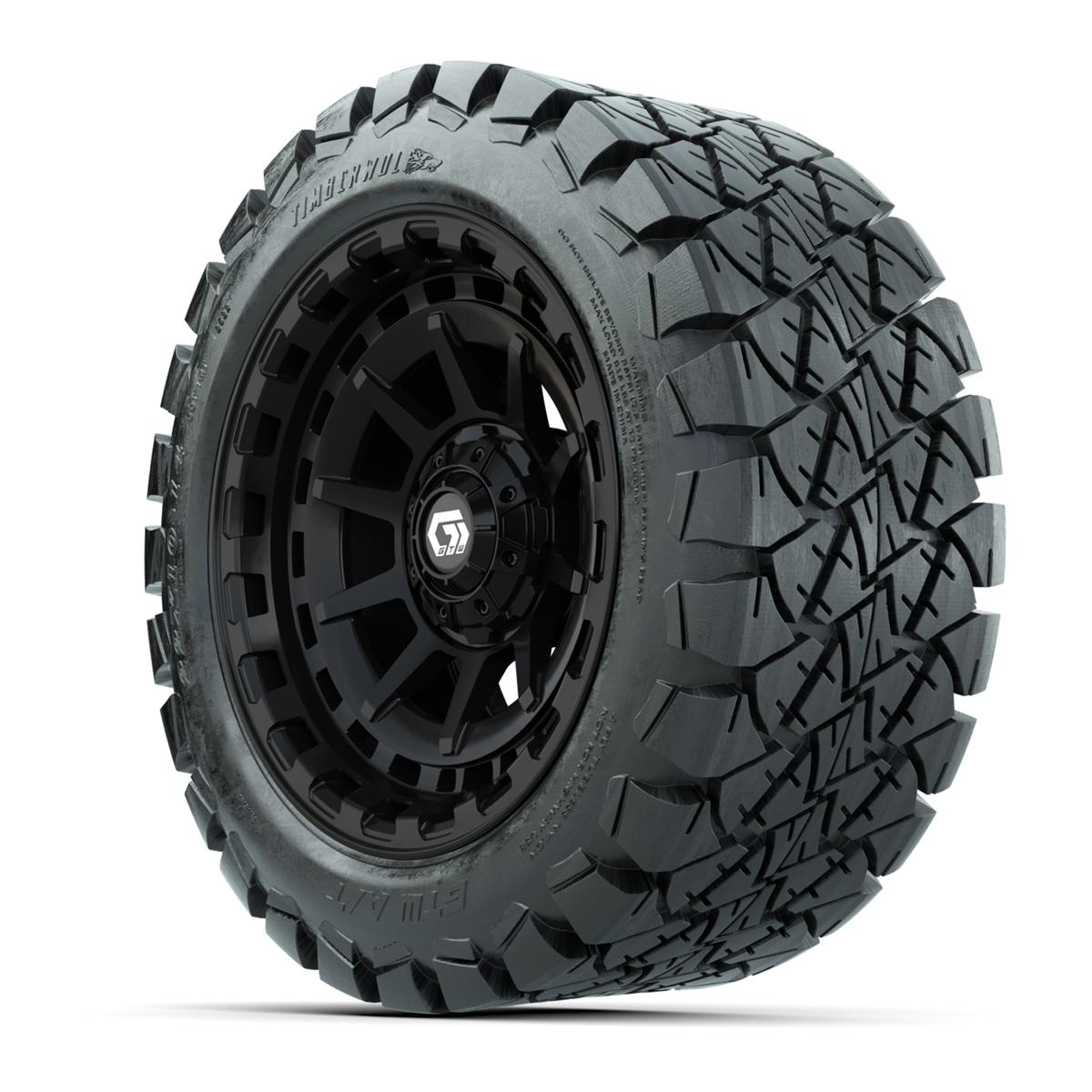 GTW® Barricade Gloss Black 14 in Wheels with 22x10-14 Timberwolf All-Terrain Tires – Full Set