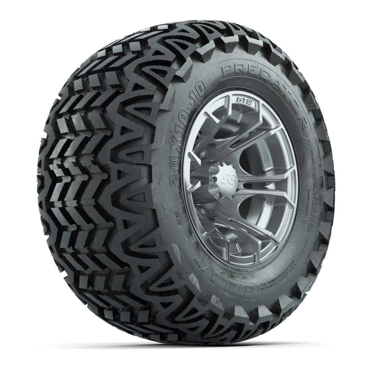 GTW Spyder Silver Brush 10 in Wheels with 20x10-10 Predator All Terrain Tires – Full Set