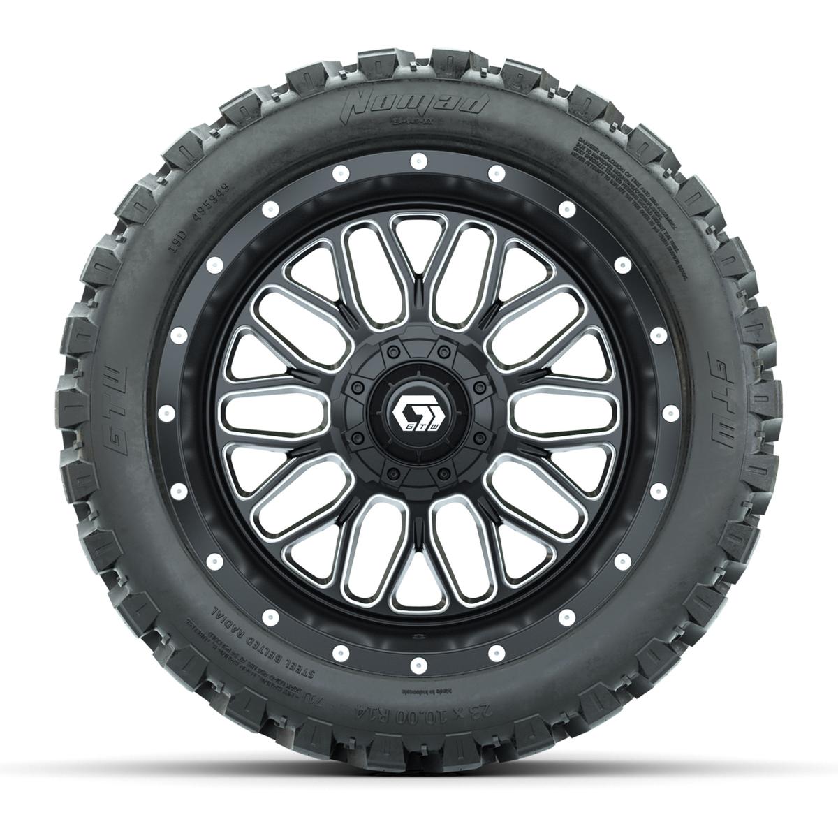 Set of (4) 14 in GTW® Helix Machined & Black Wheels with 23x10-R14 Nomad All-Terrain Tires