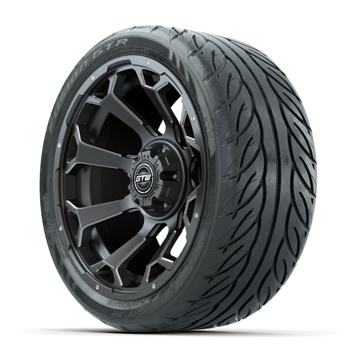 GTW&reg; Raven Matte Gray/Ball Milled 14 in Wheels with 205/40-R14 Fusion GTR Steel Belt Radial Street Tires – Full Set