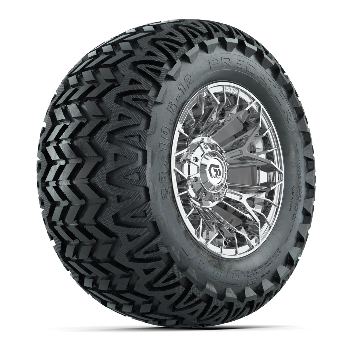 Set of (4) 12 in GTW® Stellar Chrome Wheels with 23x10.5-12 Predator All-Terrain Tires