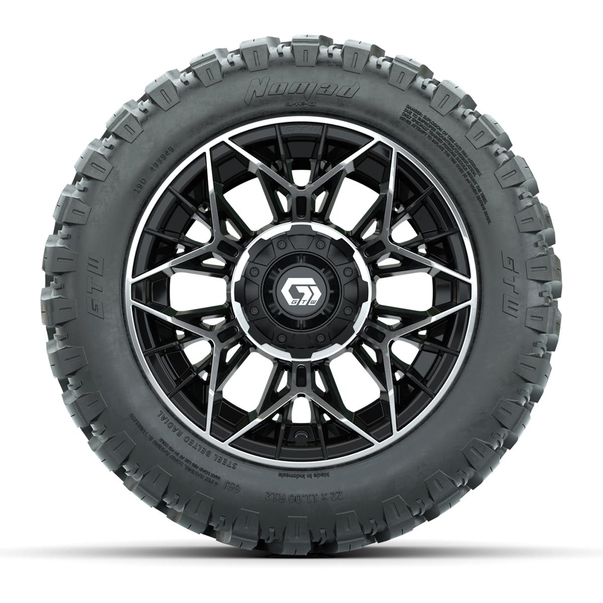 Set of (4) 12 in GTW® Stellar Machined & Black Wheels with 22x11-R12 Nomad All-Terrain Tires