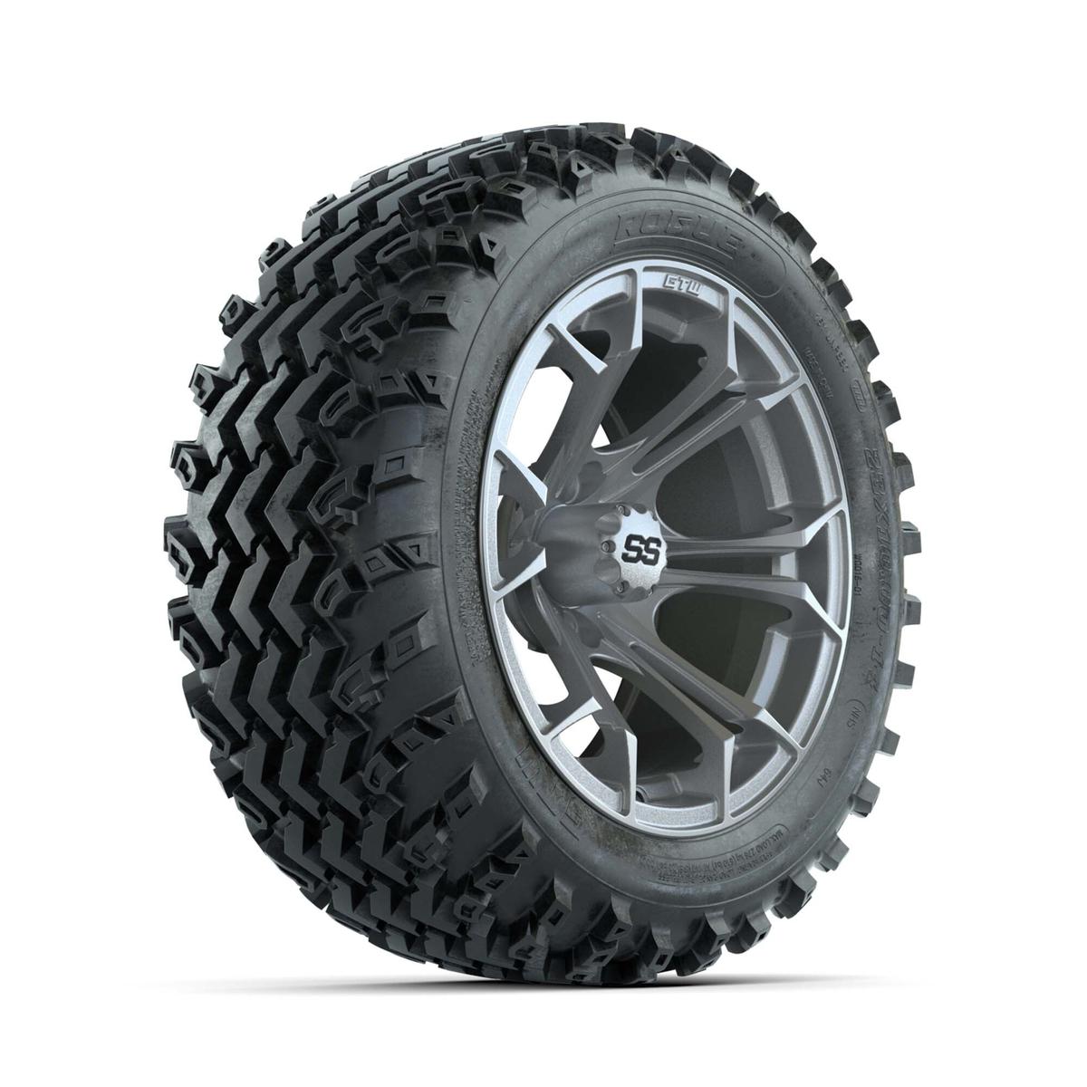 GTW&reg; Spyder Silver Brush 14 in Wheels with 23X10.00-14 Rogue All-Terrain Tires – Full Set