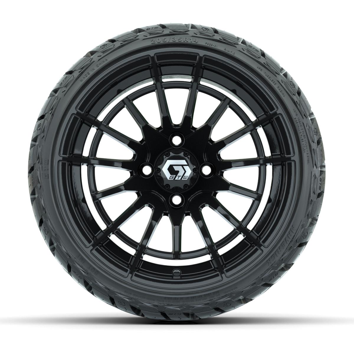 GTW Boost Gloss Black 14 in Wheels with 205/35-R14 Maverick Low-Profile All-Terrain Tires – Full Set