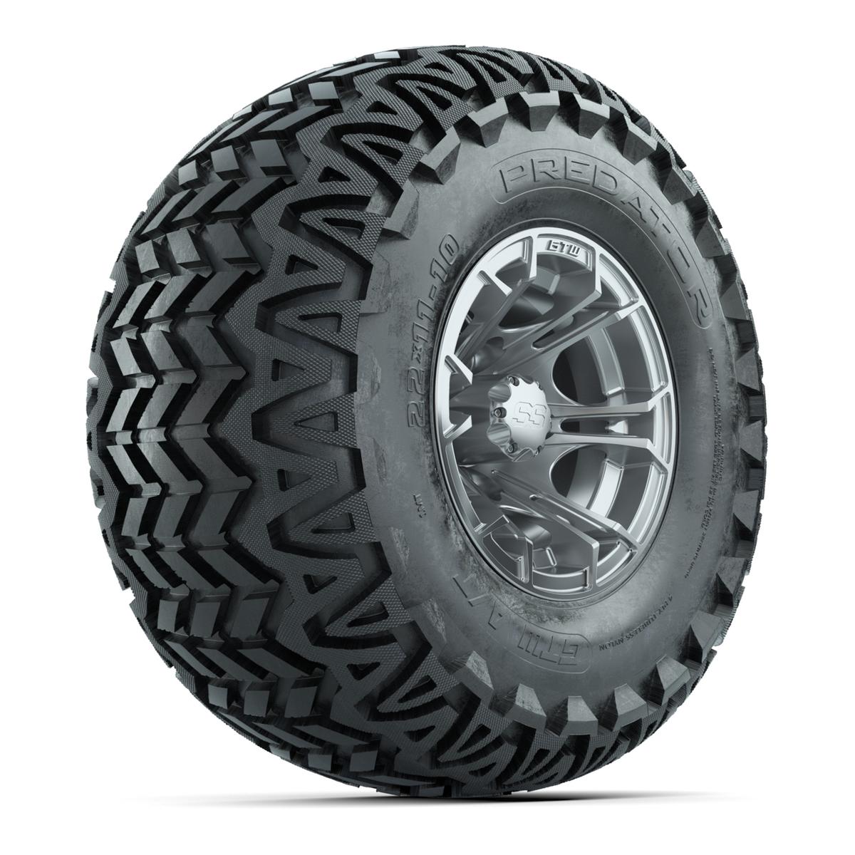 GTW Spyder Silver Brush 10 in Wheels with 22x11-10 Predator All Terrain Tires – Full Set