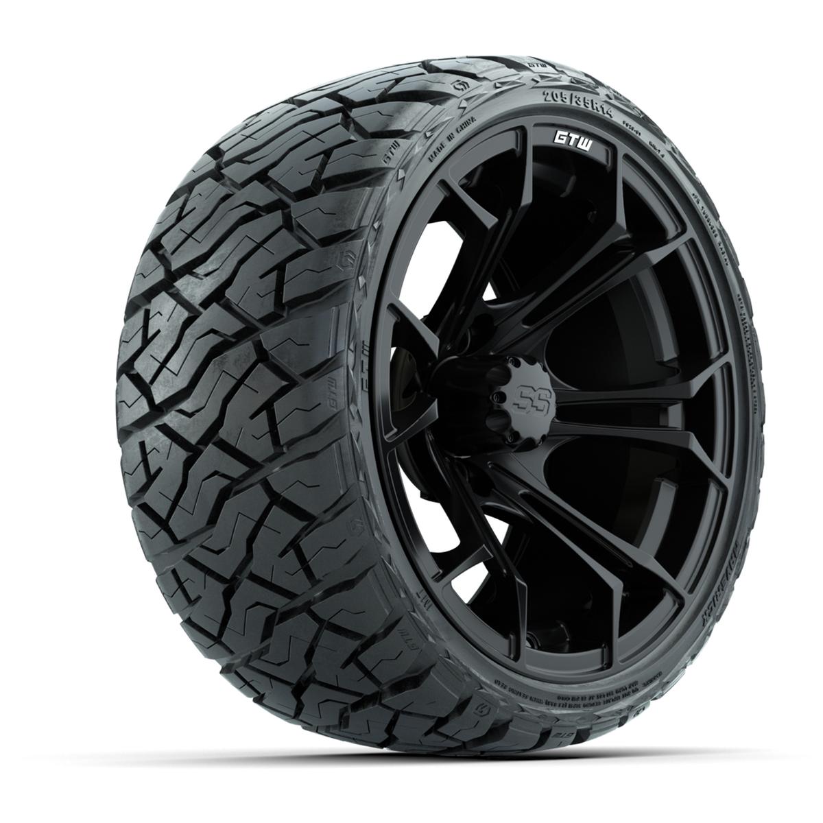 GTW Spyder Matte Black 14 in Wheels with 205/35-R14 Maverick Low-Profile All-Terrain Tires – Full Set