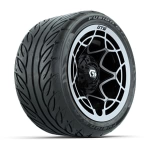 GTW&reg; Nexus Black with Silver Face 12 in Wheels with 215/40-R12 Fusion GTR Steel Belt Radial Street Tires – Full Set