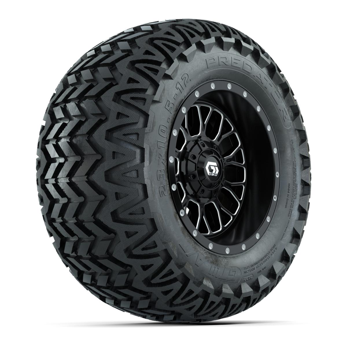 Set of (4) 12 in GTW® Helix Machined & Black Wheels with 23x10.5-12 Predator All-Terrain Tires