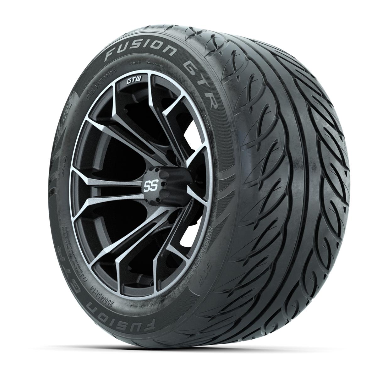 GTW&reg; Spyder Matte Gray/Machined 14 in Wheels with 255/45-R14 Fusion GTR Steel Belt Radial Street Tires – Full Set