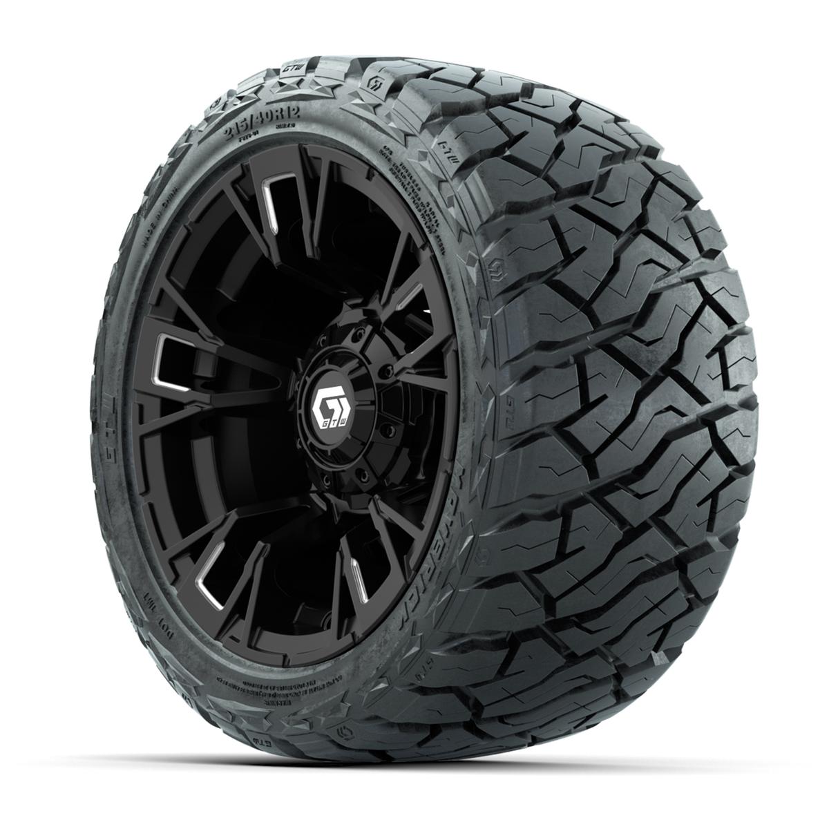 GTW Vandal Matte Black/Machined 12 in Wheels with 215/40-R12 Maverick Low-Profile All-Terrain Tires – Full Set
