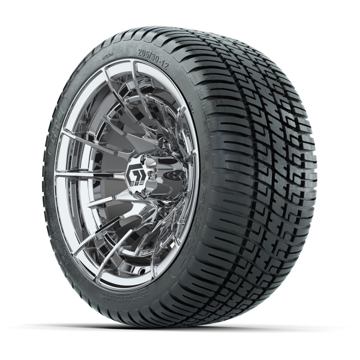 GTW&reg; Boost Chrome 12 in Wheels with 205/30-12 Fusion Street Tires – Full Set