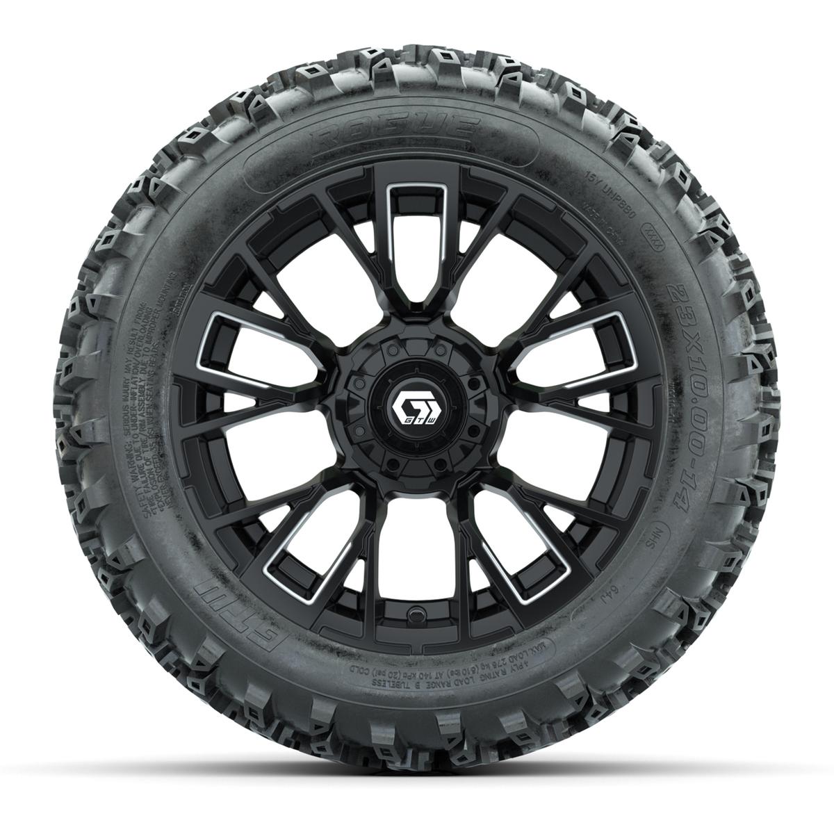 GTW&reg; Vandal Matte Black/Machined 14 in Wheels with 23X10-14 Rogue All-Terrain Tires – Full Set