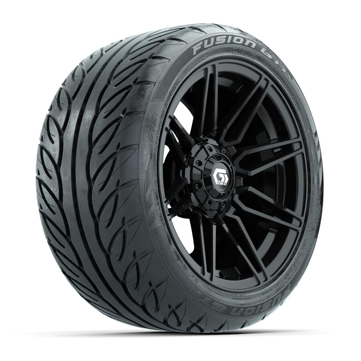 GTW&reg; Stealth Gloss Black 14 in Wheels with 225/40-R14 Fusion GTR Steel Belt Radial Street Tires – Full Set