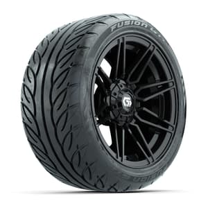 GTW&reg; Stealth Gloss Black 14 in Wheels with 225/40-R14 Fusion GTR Steel Belt Radial Street Tires – Full Set