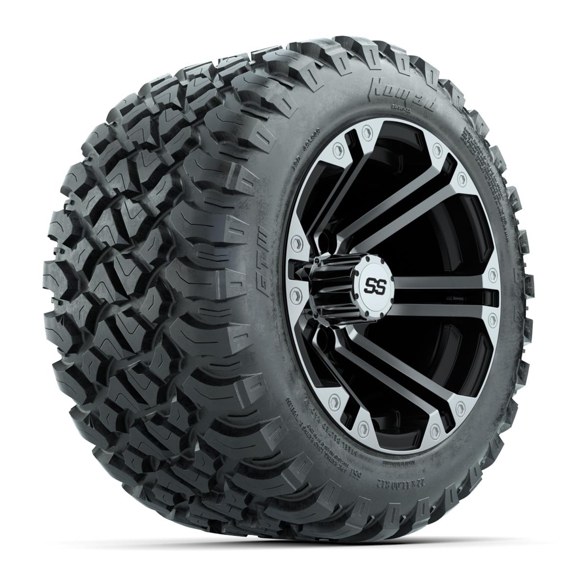 GTW&reg; Specter Black/Machined 12 in Wheels with 22X11-R12 Nomad Steel Belt Radial All-Terrain Tires – Full Set