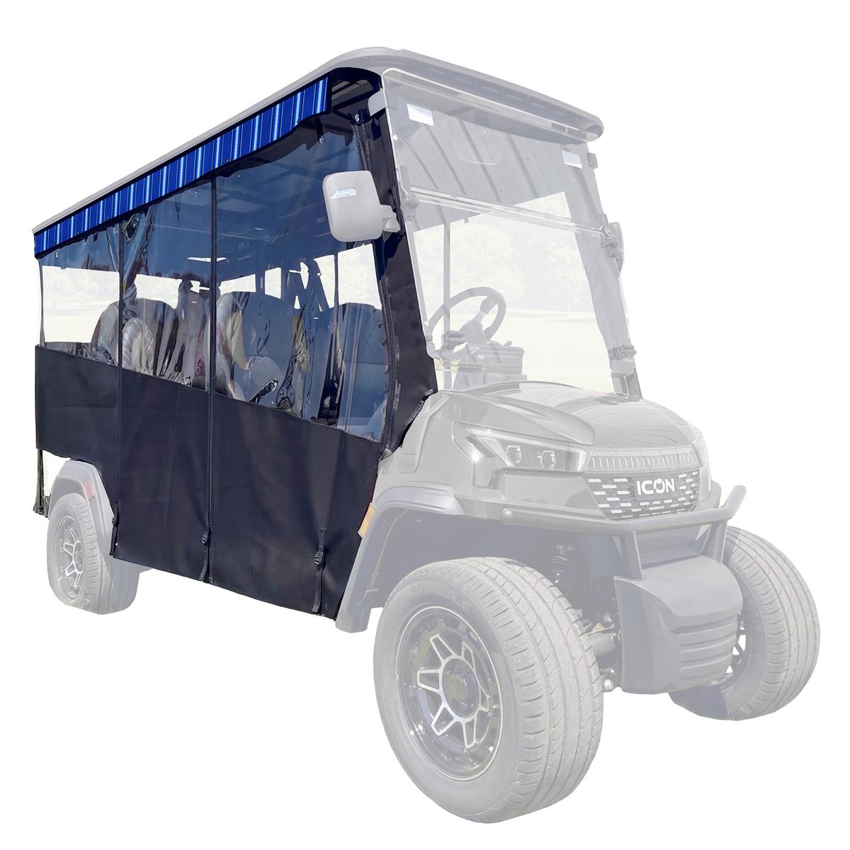 RedDot 6-Passenger Black Track Style Enclosure with Pacific Blue Fancy Valance for ICON i60LX (Years 2026-Up)