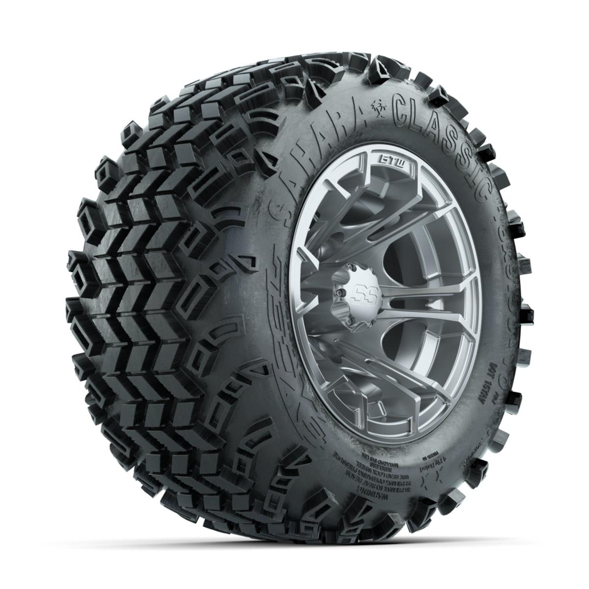 GTW Spyder Silver Brush 10 in Wheels with 18x9.50-10 Sahara Classic All Terrain Tires – Full Set