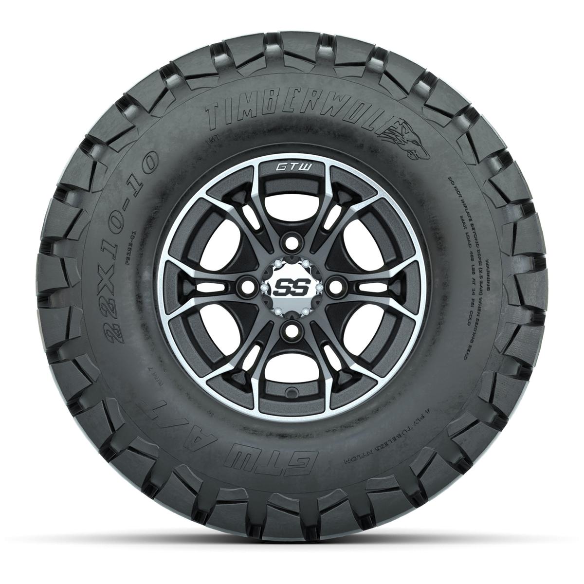 GTW Spyder Machined/Matte Grey 10 in Wheels with 22x10-10 Timberwolf All Terrain Tires – Full Set