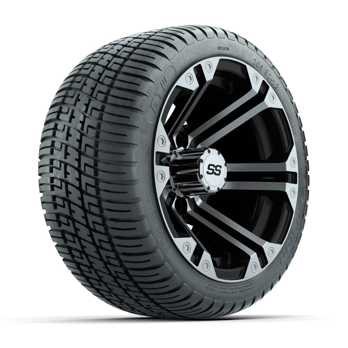 GTW Specter Black/Machined 12 in Wheels with 205/30-12 Fusion Street Tires - Full Set