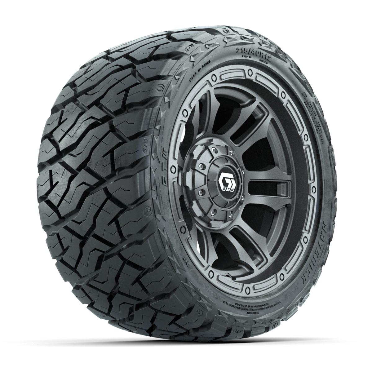 GTW Shogun Gloss Gunmetal 12 in Wheels with 215/40-R12 Maverick Low-Profile All-Terrain Tires – Full Set