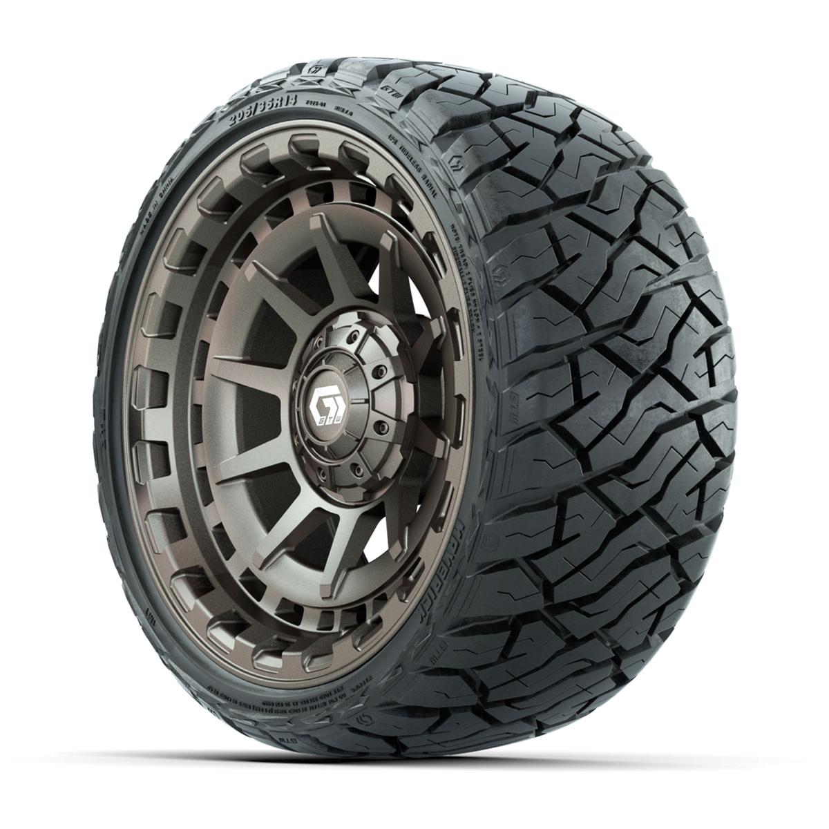 GTW Barricade Satin Bronze 14 in Wheels with 205/35-R14 Maverick Low-Profile All-Terrain Tires – Full Set
