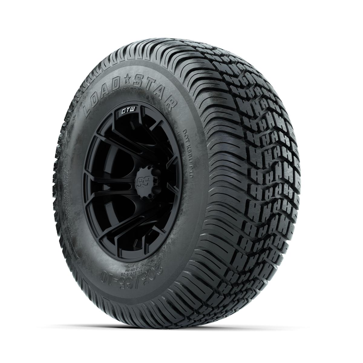 GTW Spyder Matte Black 10 in Wheels with 205/65-10 Kenda Load Star Street Tires – Full Set