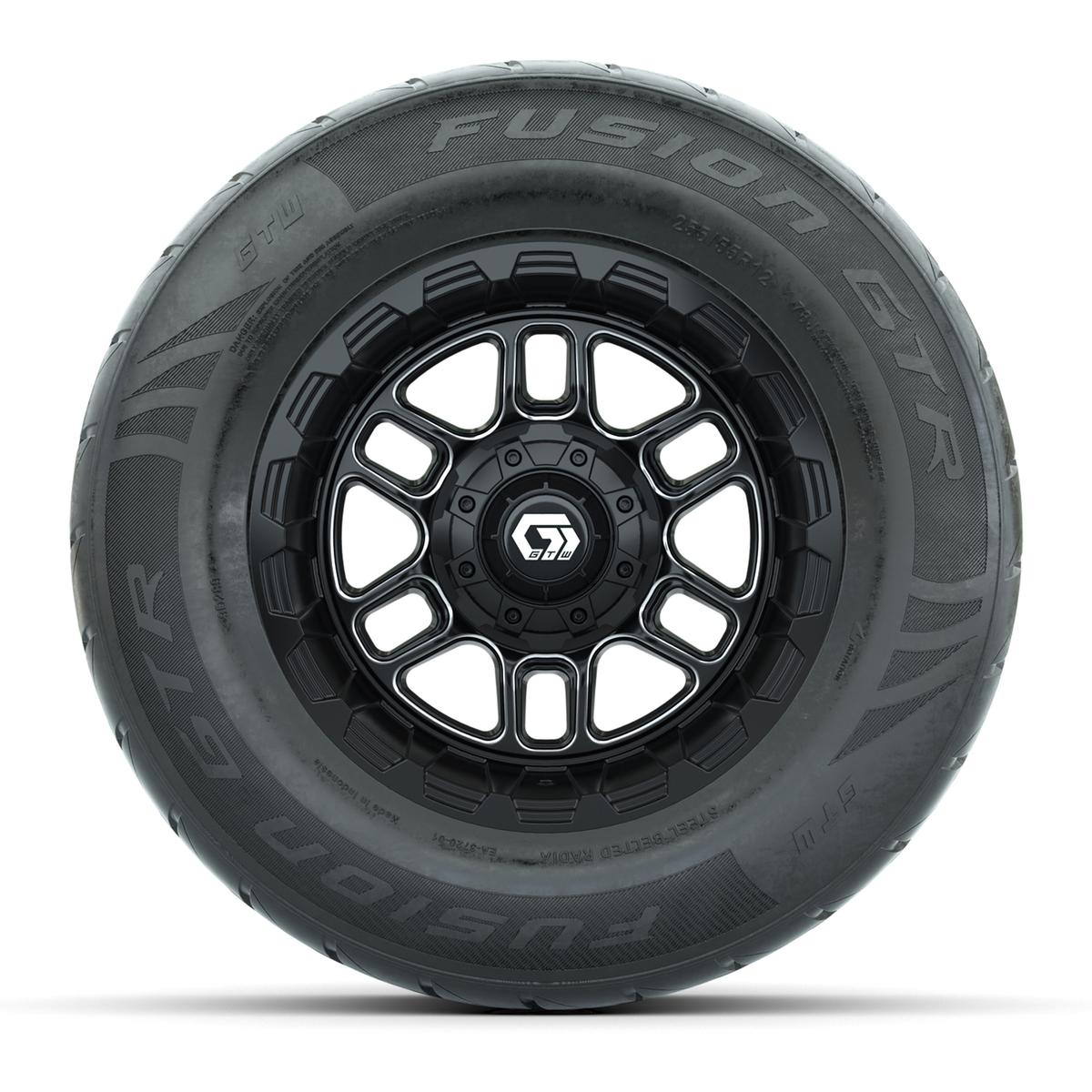 GTW&reg; Titan Black/Machined 12 in Wheels with 255/55-R12 Fusion GTR Steel Belt Radial Street Tires – Full Set
