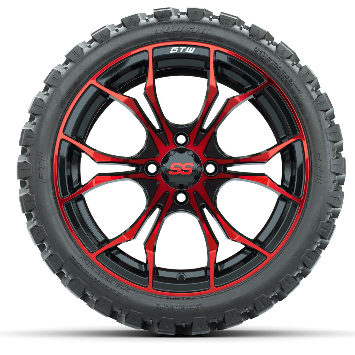 Set of (4) 15&Prime; GTW Spyder Red/Black Wheels with 23x10-R15 Nomad All-Terrain Tires